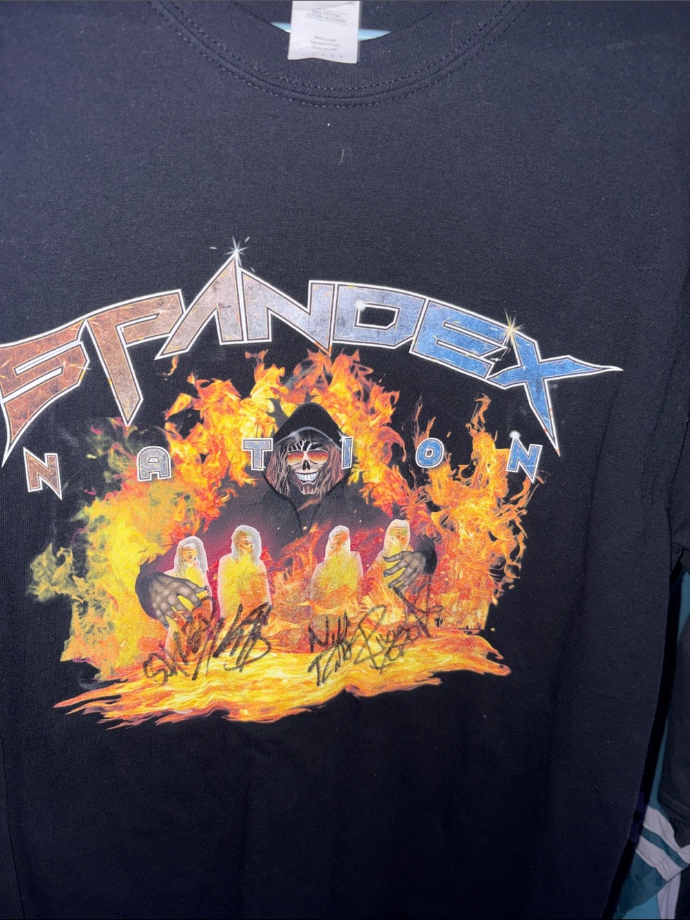 Gildan Black Short Sleeve Band Tee with Fiery Skeleton Graphic